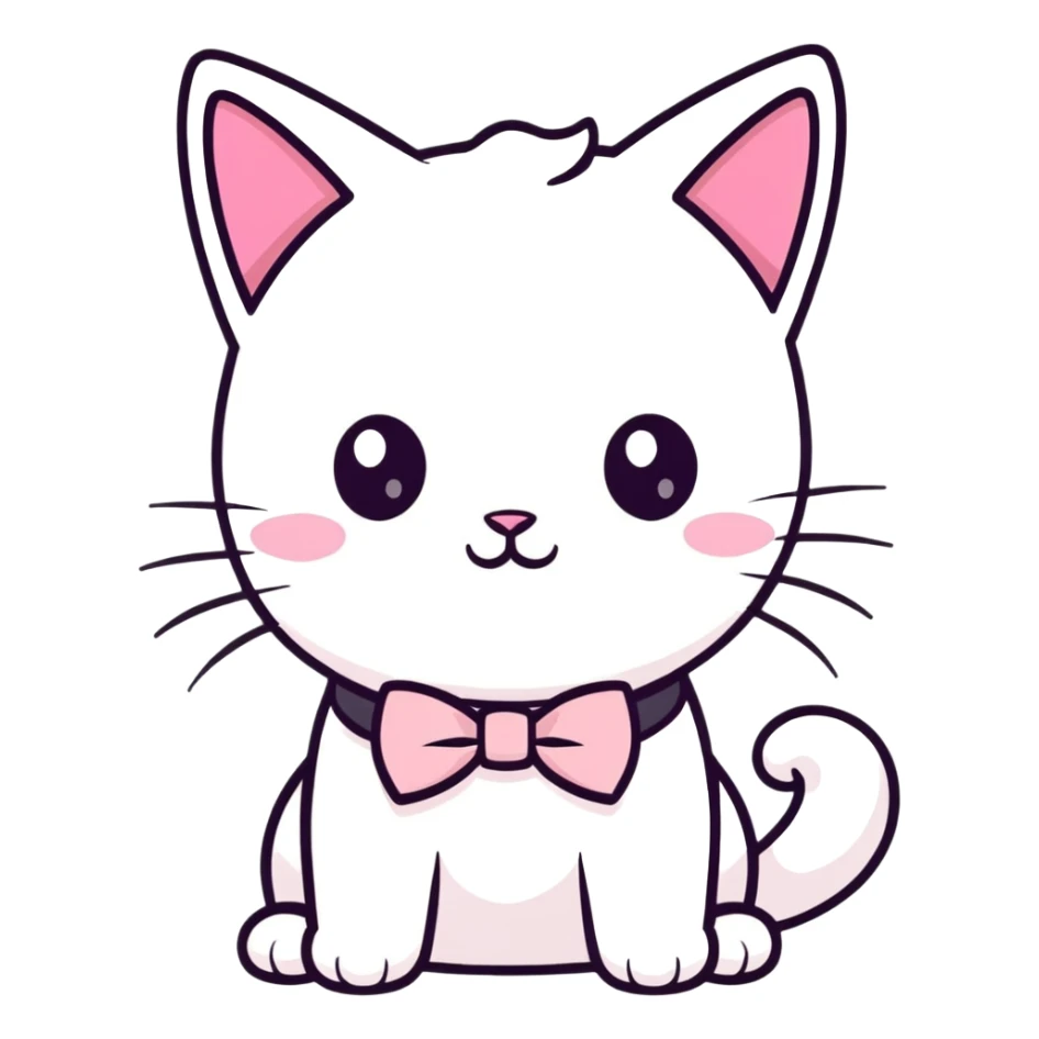 White cat with pink bow tie on the head sticker