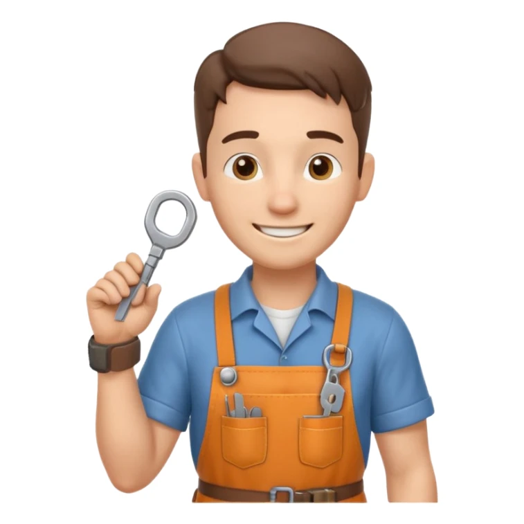 locksmith portrait, head and shoulders only, wearing work apron collar, holding a key near face, friendly confident smile, tool belt strap visible, 3D cartoon, mobile game icon style, clean background, no text, no watermark

 sticker