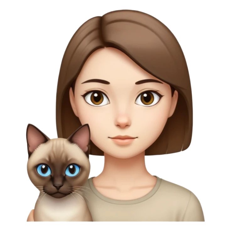 a  girl with brown  straight Short hair and Siamese cat. sticker