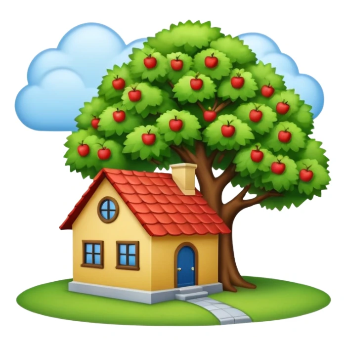 a home with a tree beside it, apple style emoji sticker