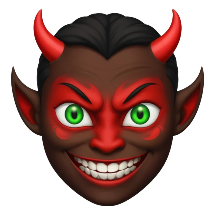 evil person with devilish smile and black face and green eyes sticker