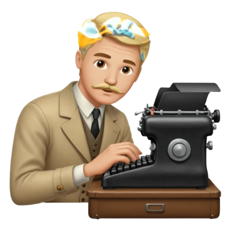moustache blonde man with vintage typewriter sticker