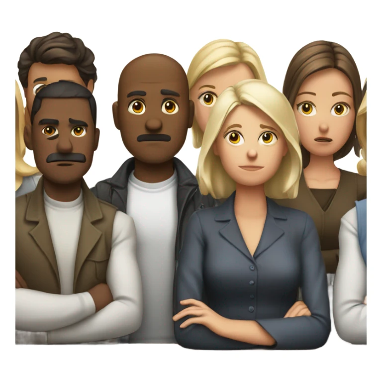 white people sitting around a table looking unhappy sticker