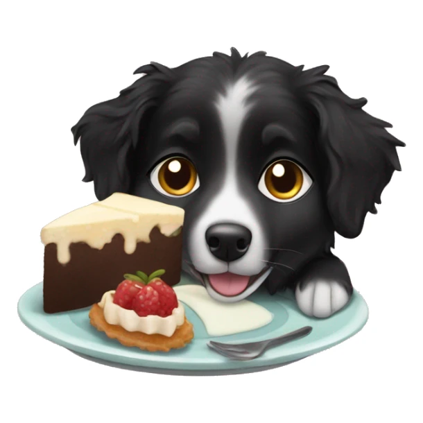Small black australian shepherd dog eating dessert  sticker