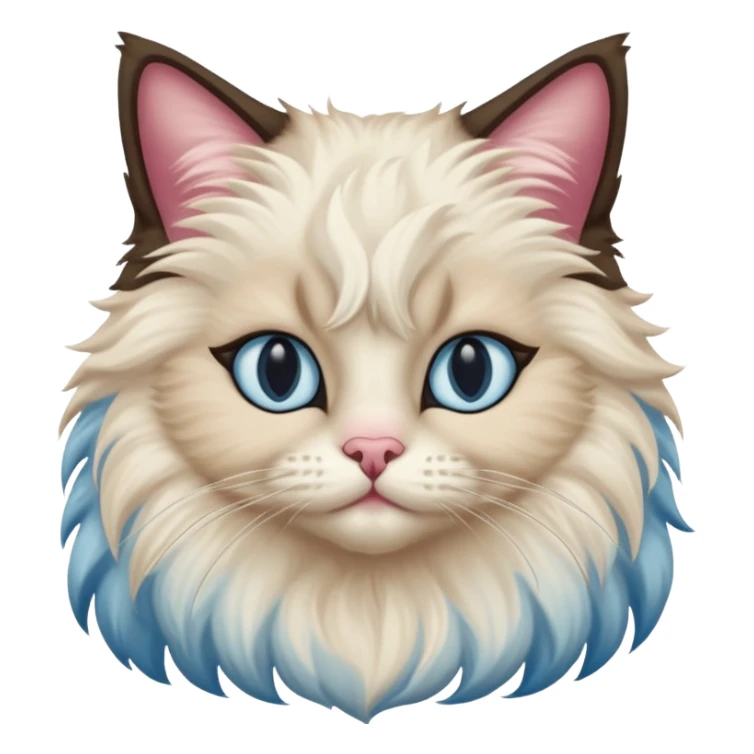 Neva masquerade cat, very fluffy, with pale blue eyes and rose nose sticker