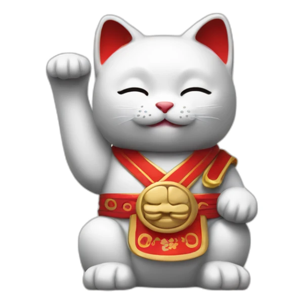 maneki neko with the arm straight and a red armband sticker