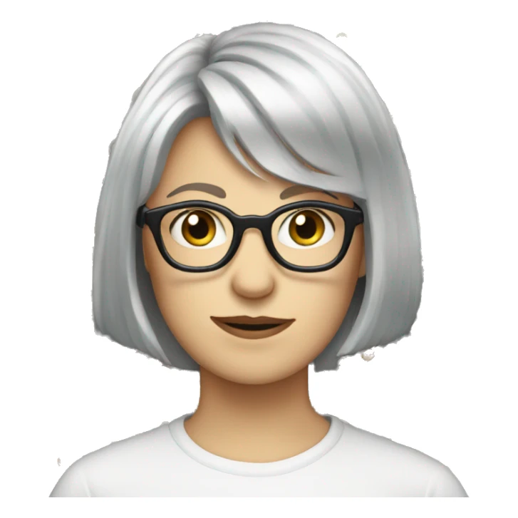 short grey hair white girl with glasses full bangs sticker