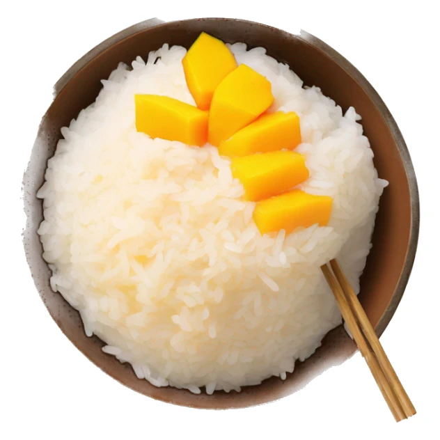 sticky rice bowl with mango slices and condensed milk on top sticker