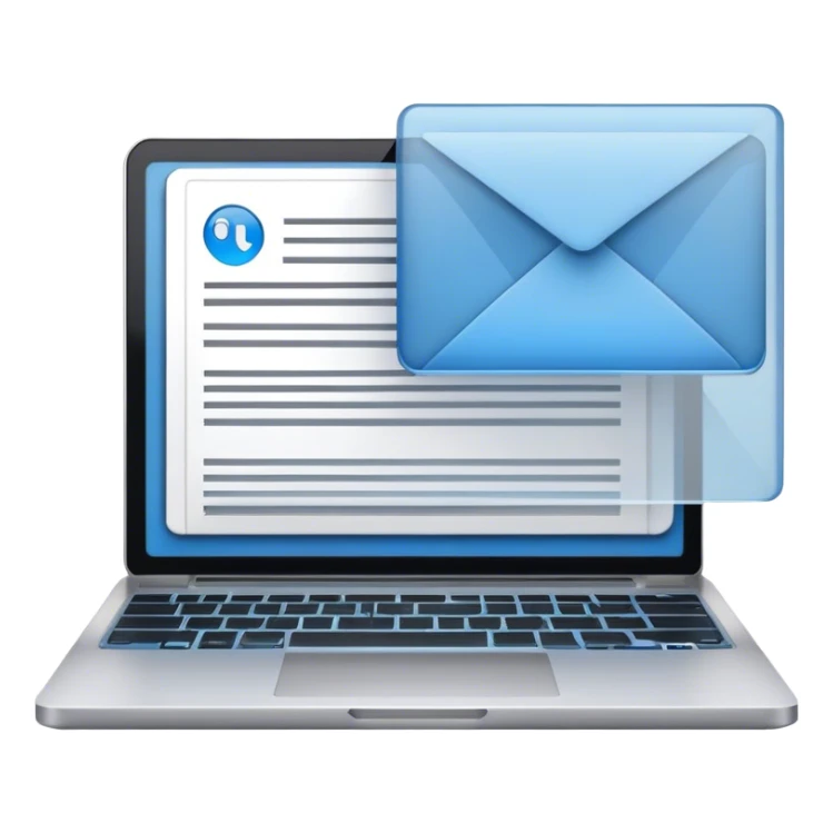 Create an emoji representing blogging. The design should feature an open laptop or tablet with a visible blog post on the screen. Use professional colors like blue, gray, and black. Make the background transparent. sticker