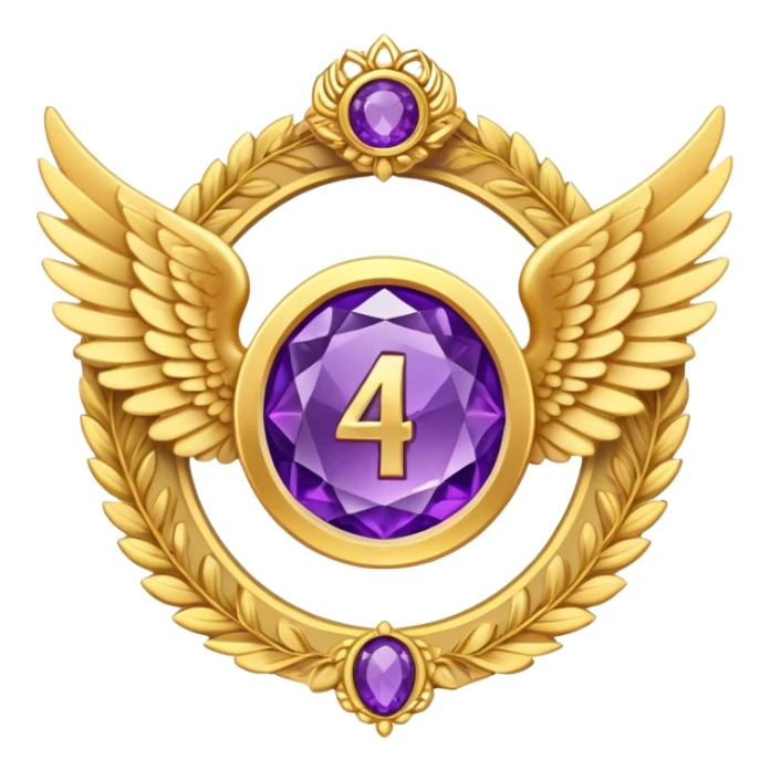 4th place award Number in frame decorated with golden angel  wings and amethyst  stone sticker