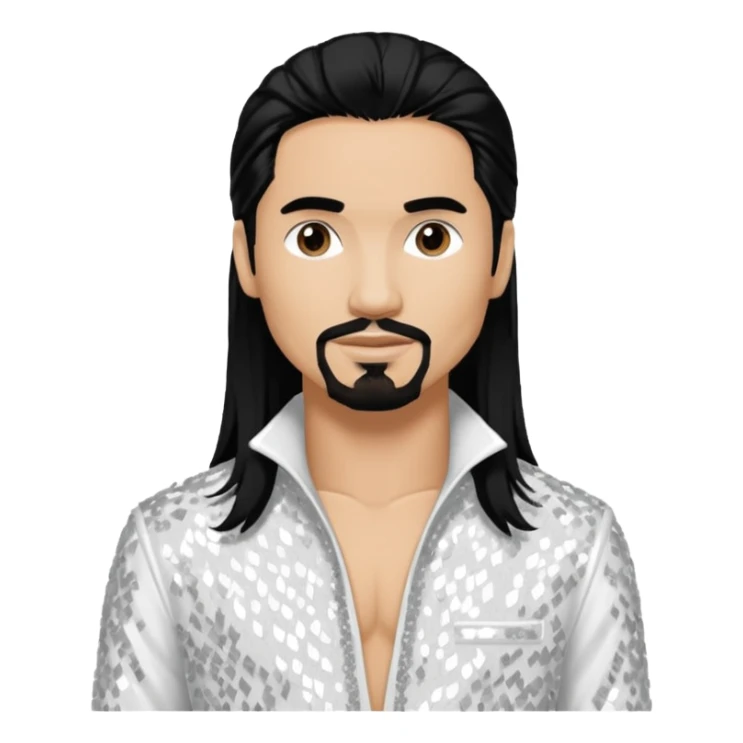 Kevin Richardson from Backstreet Boys with long black hair, white sequin outfit sticker