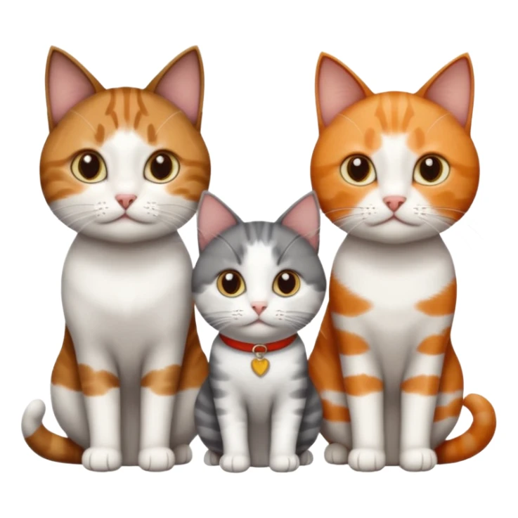 3 different coloured short haired cats including; a dark brown tabby and white cat, and a dark grey and white and a ginger and white sticker
