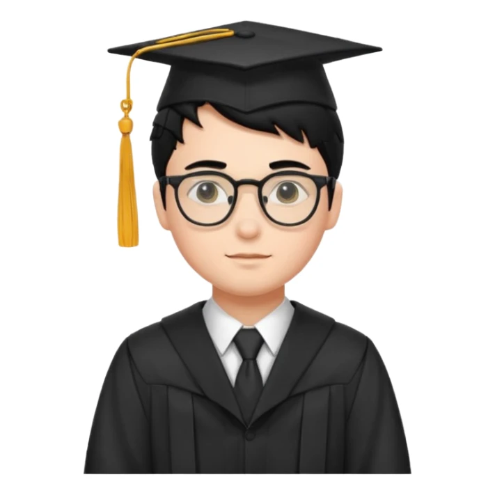boy with glasses black hair in graduation suit sticker