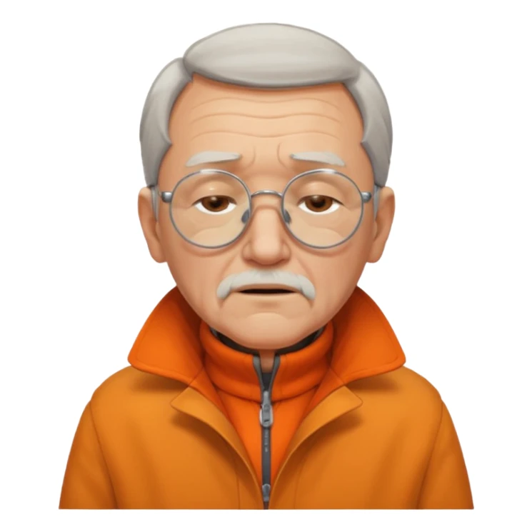 old man with orange high collar shirt and a thick coat wearing glass while closing his eyes sticker