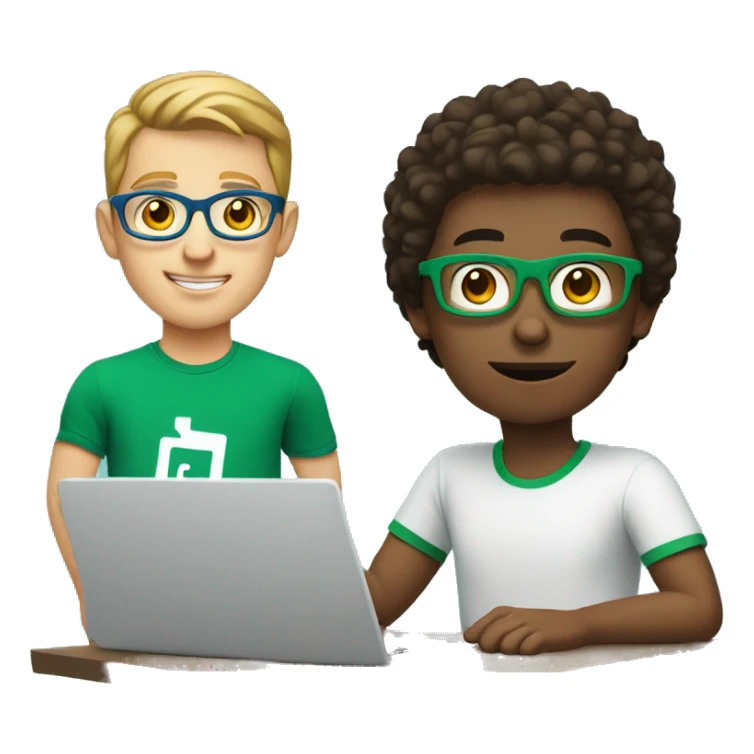white young man with square glasses and blue eyes wearing green t-shirt using laptop  sticker