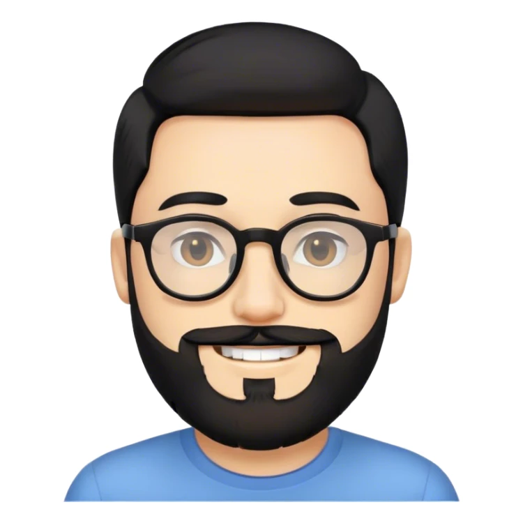 Human male, with beard and glasses, black hair smiling. sticker