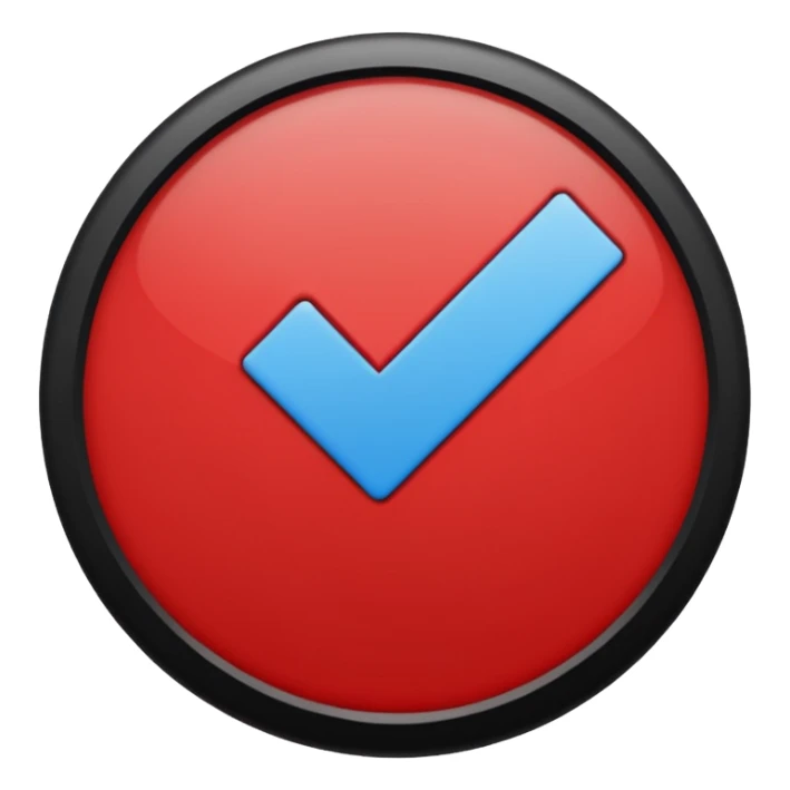 please create a circle with a border with a  blue check inside the circle with a diagonal  top side to bottom slash negating the checkline through it sticker