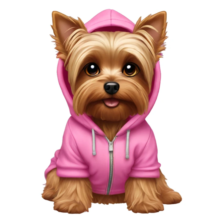 Yorkie wearing a pink hoodie sticker