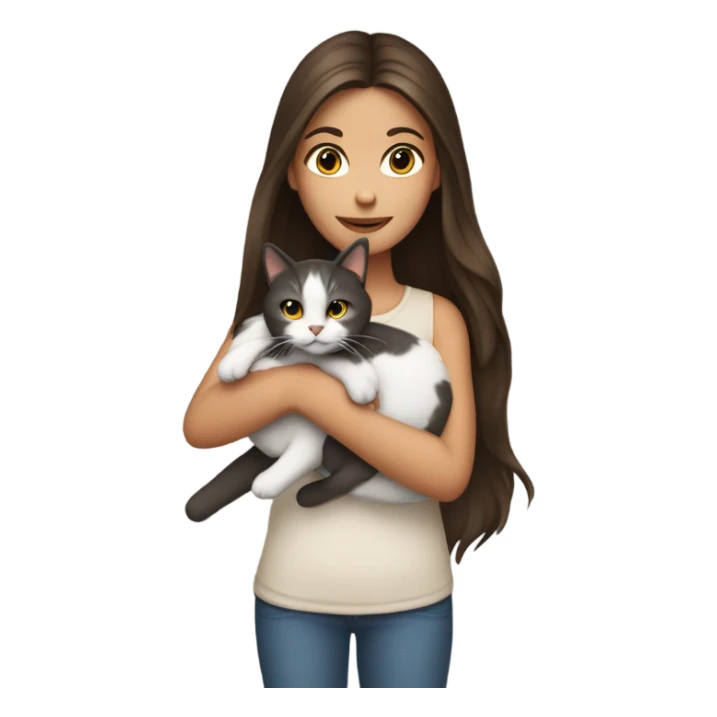 Brunette girl and cat sticker