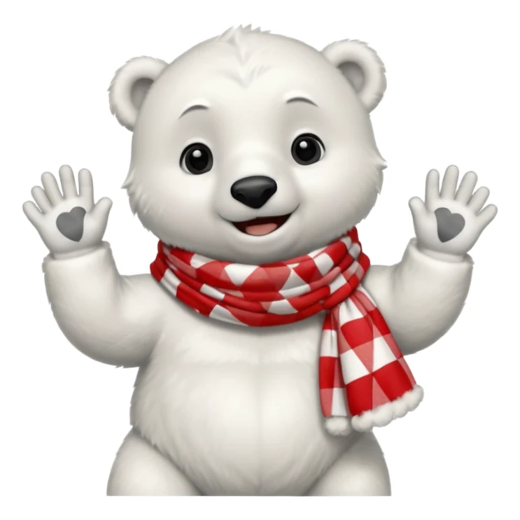 baby Polar Bear, smiling, hi five, wearing red Checkered Triangle scarf sticker