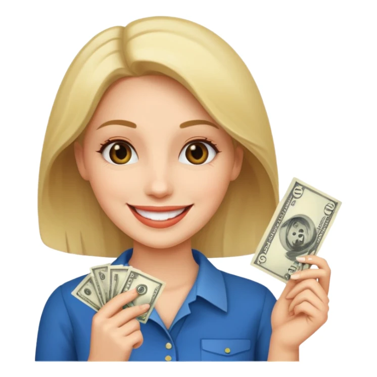 Woman holding dolar sticker