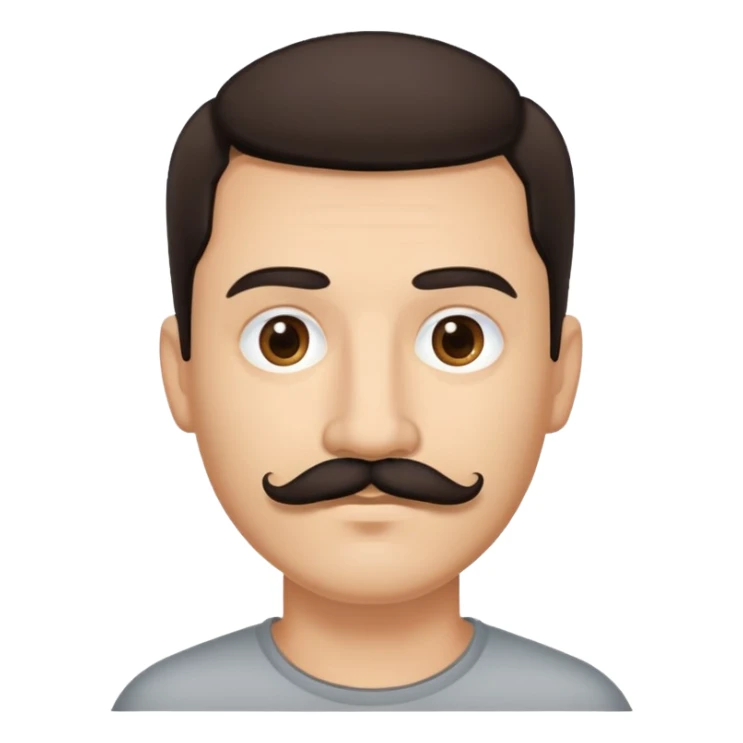 close-up of man face only with mustache, medium eyes, medium light skin tone, dark hair, no neck visible, just the face sticker
