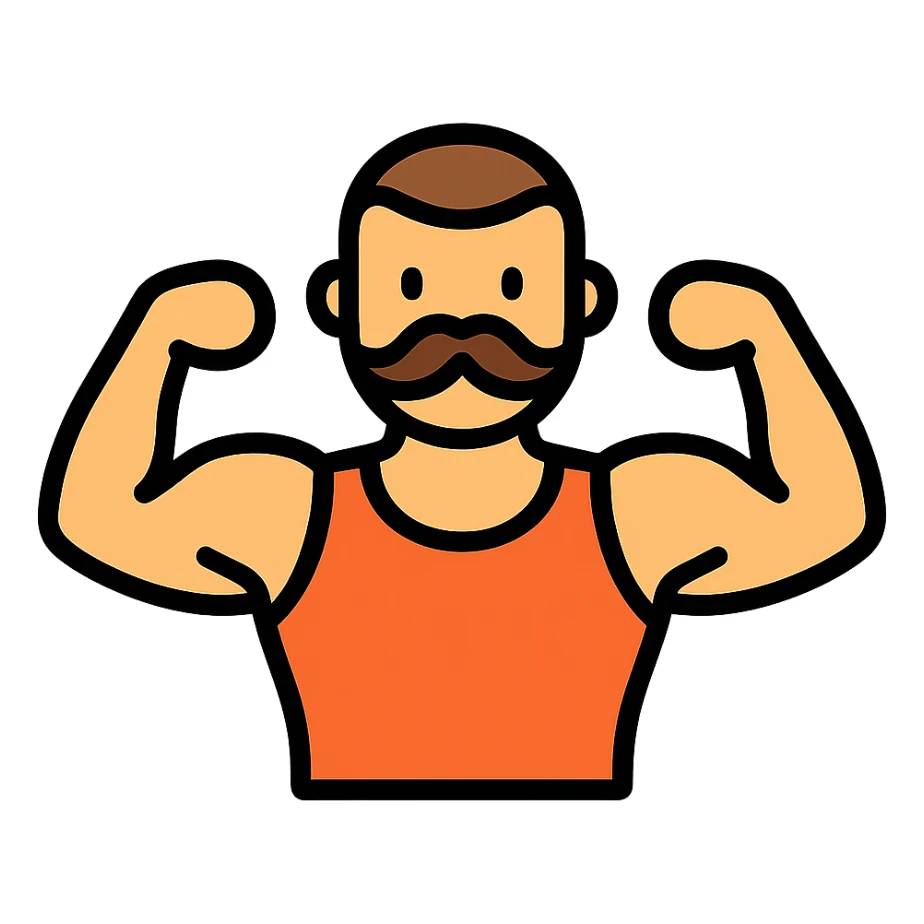 icon vpn app, call warrior, muscular man, buzz cut and Handlebar moustache in the style of an icon sticker