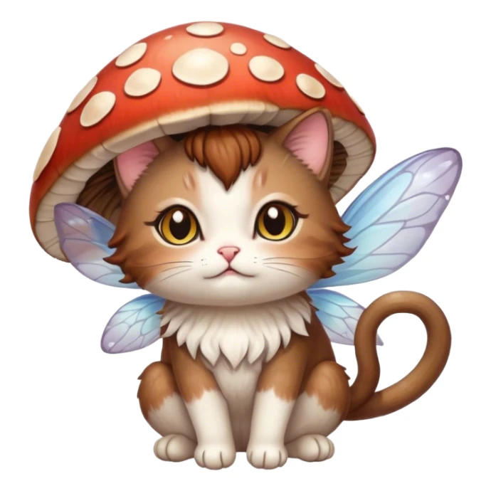 Mushroom cat fairy brown hair sticker