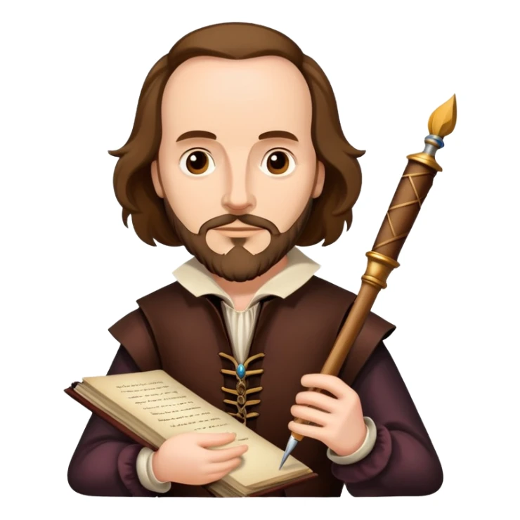 Shakespeare the playwright holding a quill pen and manuscript sticker