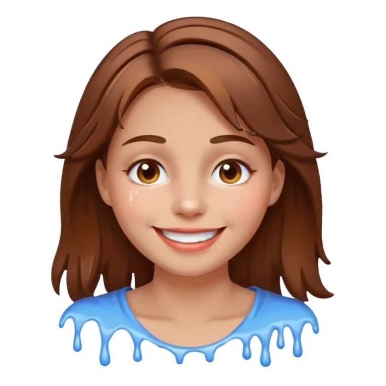 Brown Hair Woman , white paint , drip, face, happy sticker