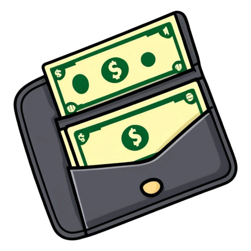 sleek black leather wallet open with exactly one dollar bill visible inside sticker