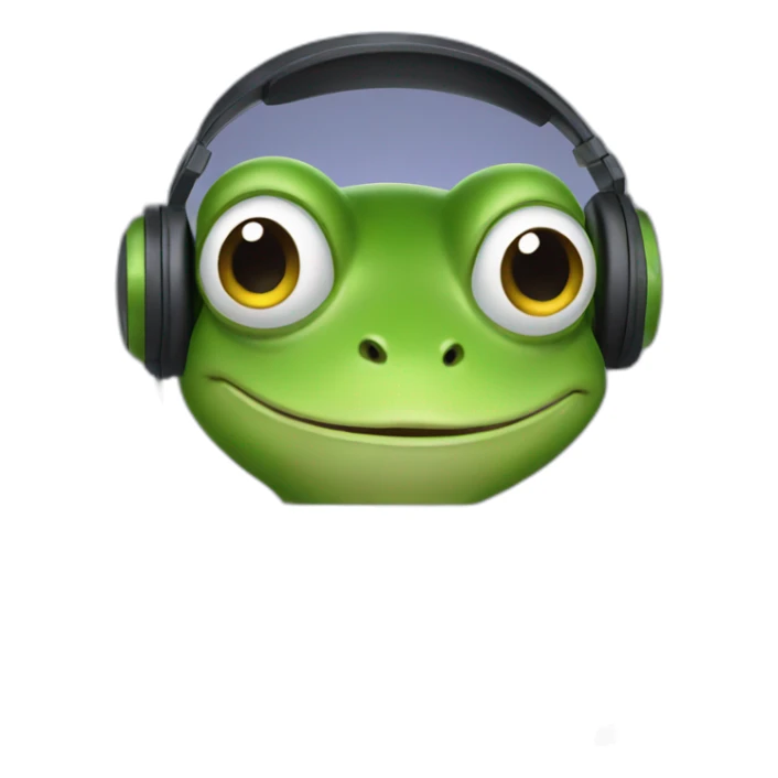frog holding laptop whit headphones sticker
