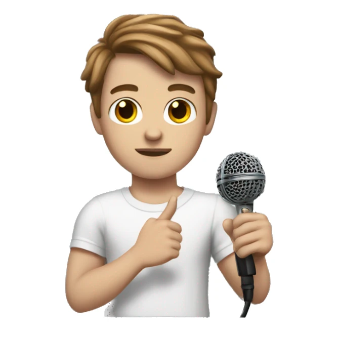 White boy with brown hair with arm tattoo holding a microphone  sticker
