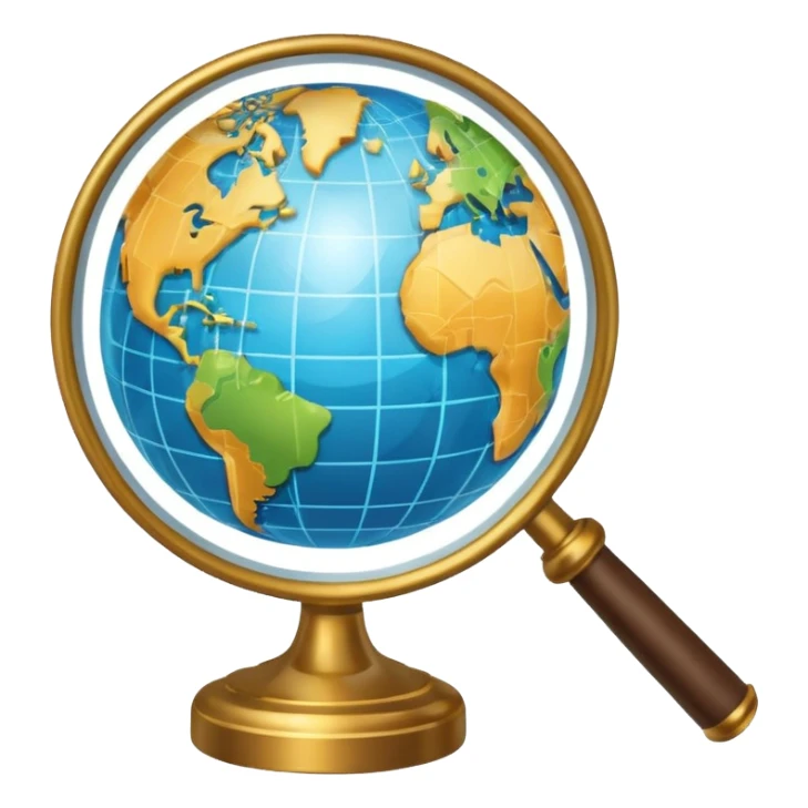 web search icon, magnifying glass over a globe, bright and simple, no text sticker