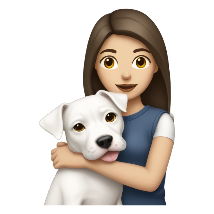 One brunette girl hugging white pitbull sticker