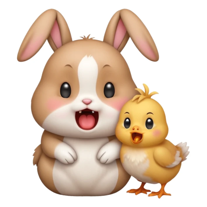 Cute girl rabbit emoji yelling at a chick and the chick is crying sticker