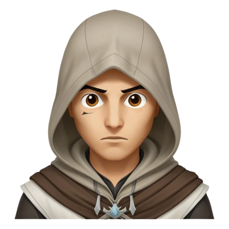Assassin‘s Creed character. Hood covering the head and forehead. Only the nose and mouth is showing of the face. sticker