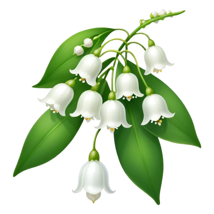 Elegant lily of the valley flower with delicate white bell-shaped blooms hanging from green stem and bright green leaves sticker