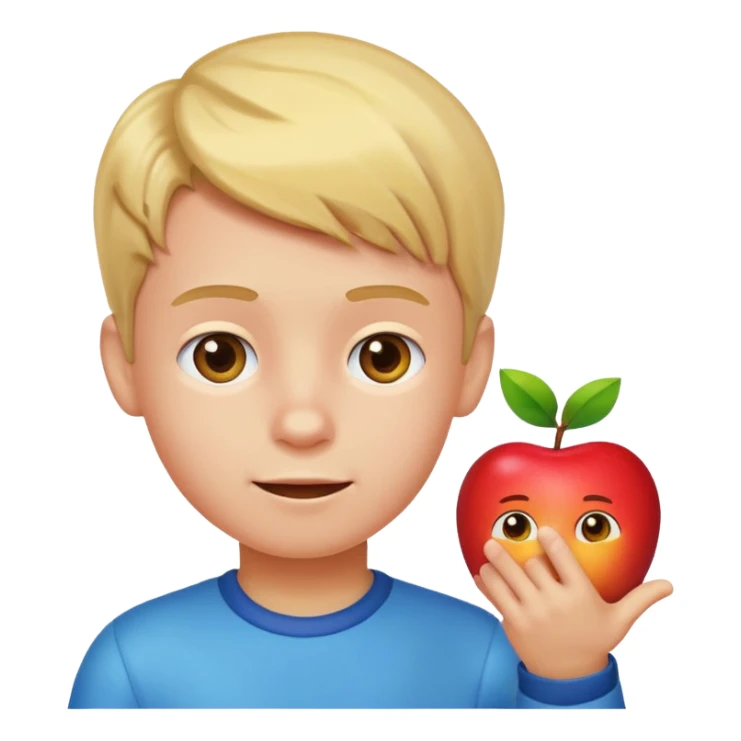 a boy pointing down at his toy, vibrant colors, apple style emoji sticker