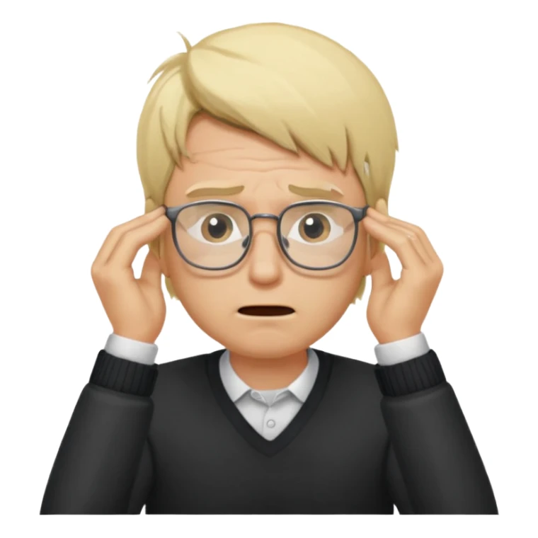 Man pulling hair out with glasses and blonde sticker