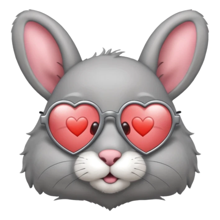 Gray bunny wearing heart-shaped glasses, half body sticker