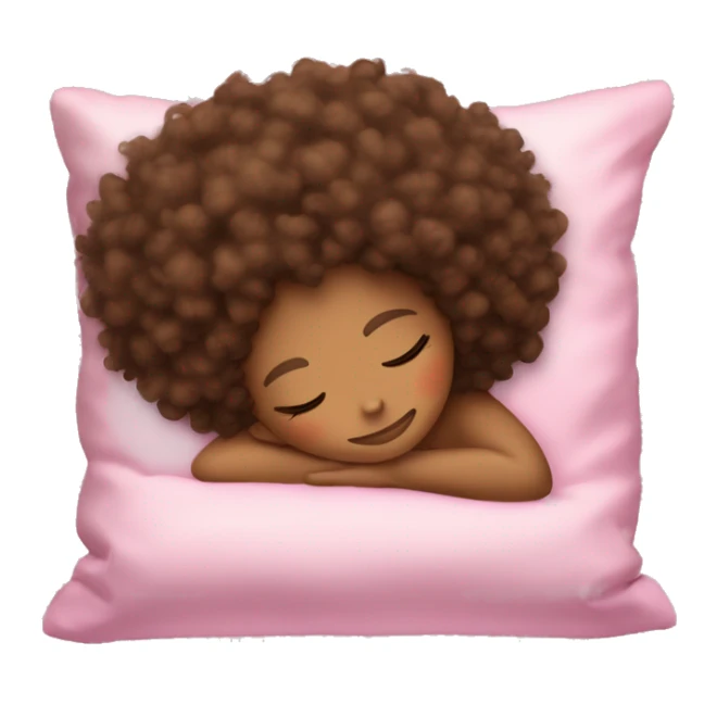 Light Brown skinned pretty girl with shoulder-length curly coily messy afro sleeping on a pink pillow sticker