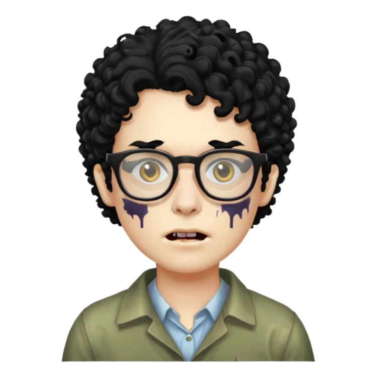 glasses zombie with black curly hair sticker