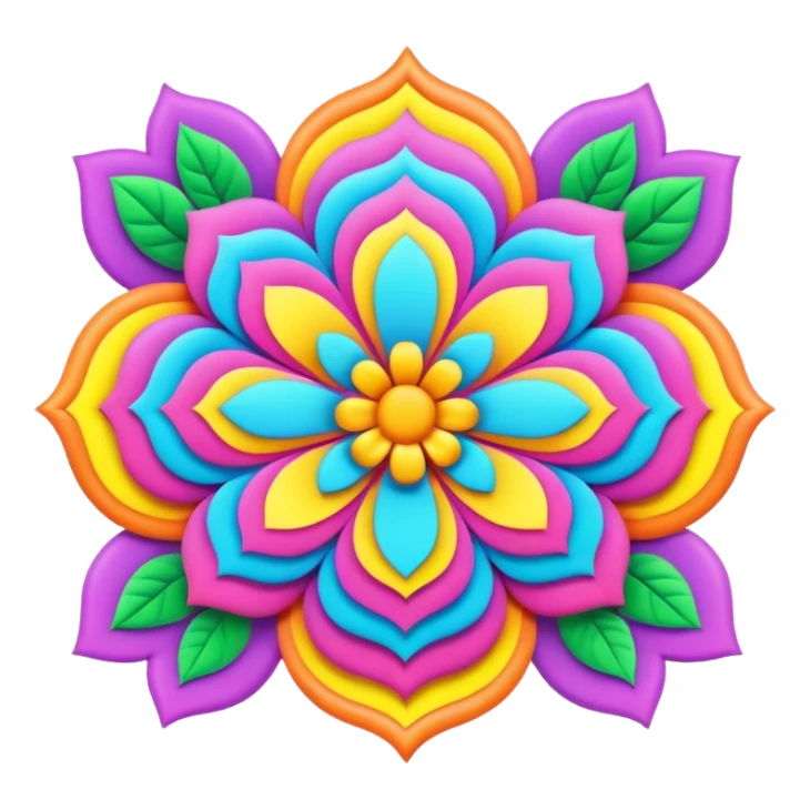 3D, psychedelic colored banner with hippie style flower border sticker