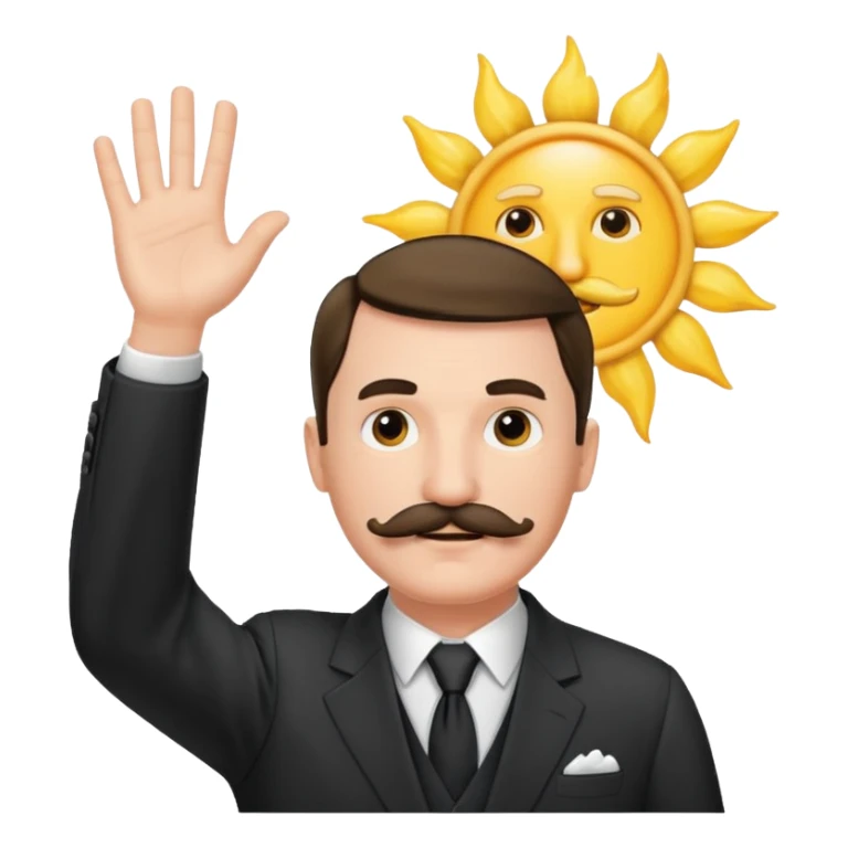 Adolf h , wearing suit and mustache small. Raising his hand to sun sticker