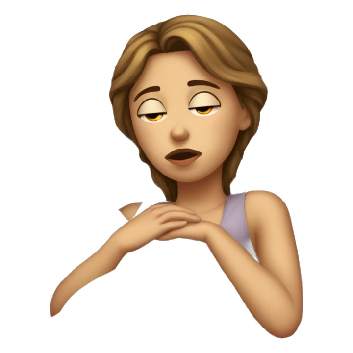 a very sad and tired girl is lying in bed sticker