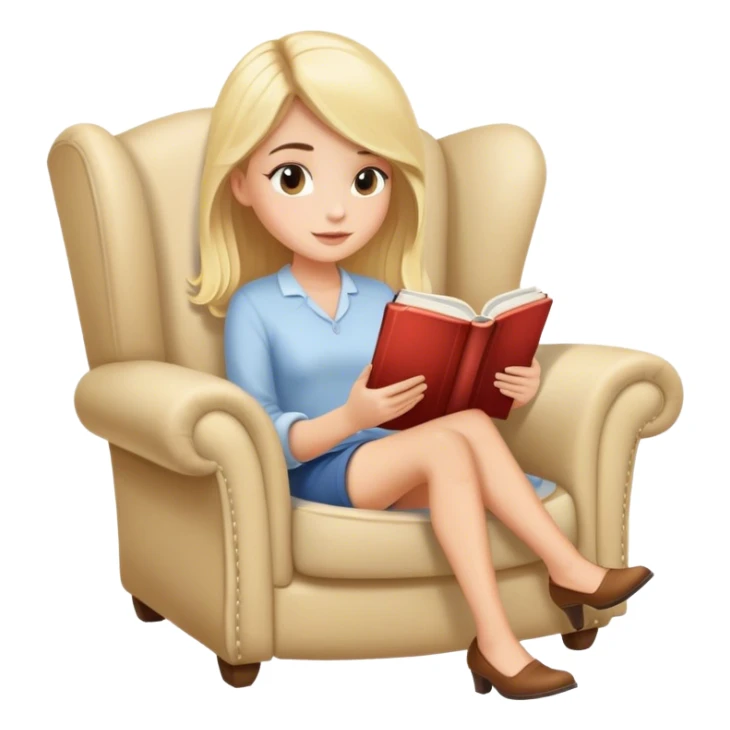 pretty blonde model reading a book in a cozy armchair  sticker