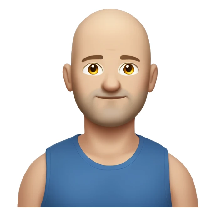 a fat man with a shaved head in a blue t - shirt posing for a, face-on head shot, patryk hardziej, shaved head, face on head shot sticker