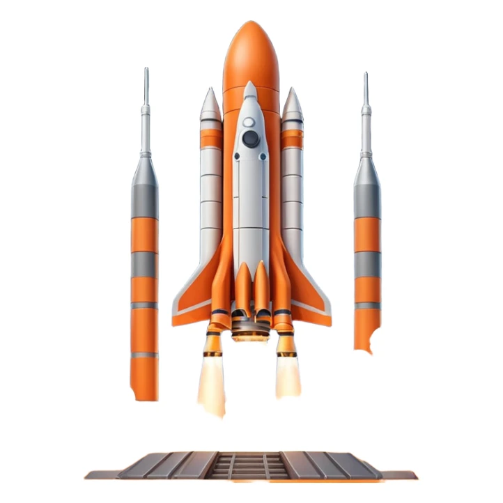 Cinematic shot of a heavy rocket lifting off from a launchpad, massive pillars of fire and smoke, dramatic lighting sticker