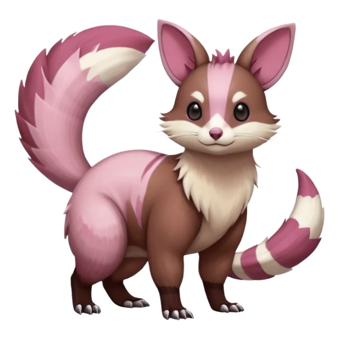 Rare realistic brown-scaled pink, white beige edgy badass epic pretty beautiful handsome gorgeous aesthetic colorful vibrant Vernid-Minccino-Cinccino-Furret-Linoone-Amaura-species-Fakemon-creature by LiLaiRa, random markings, (full body) sticker